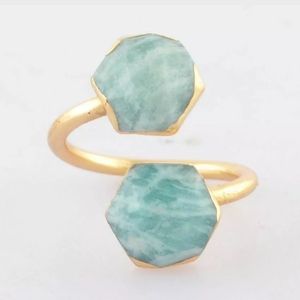 New Natural Amazonite Faceted Gold Plated Ring.